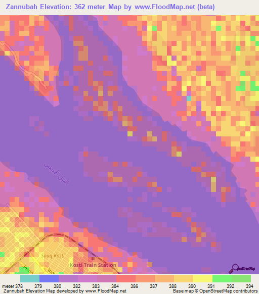 Zannubah,Sudan Elevation Map