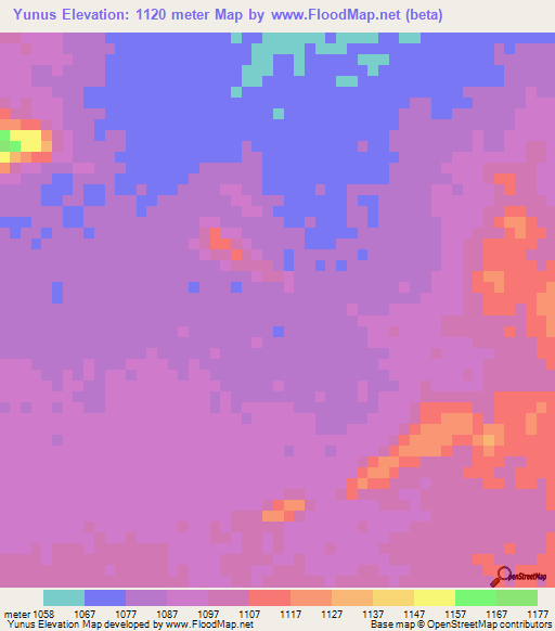 Yunus,Sudan Elevation Map
