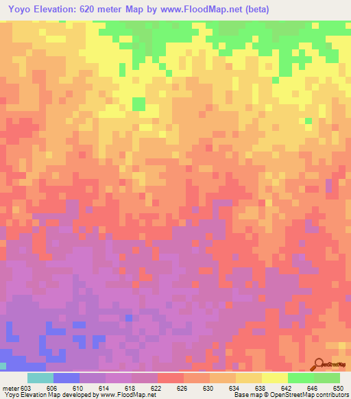 Yoyo,Sudan Elevation Map