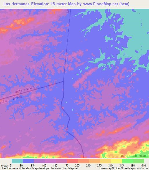 Las Hermanas,Venezuela Elevation Map