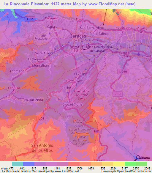 La Rinconada,Venezuela Elevation Map