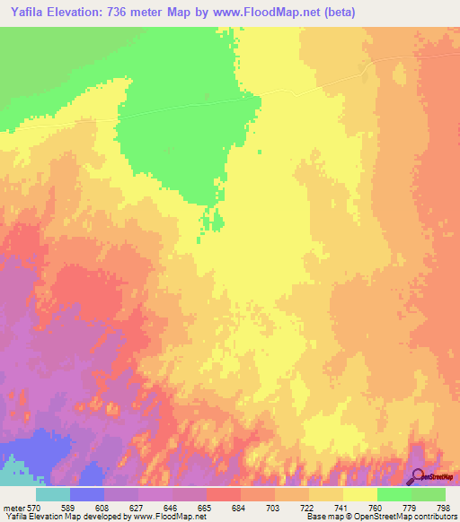 Yafila,Sudan Elevation Map