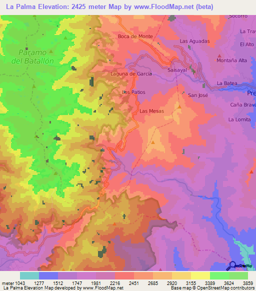 La Palma,Venezuela Elevation Map