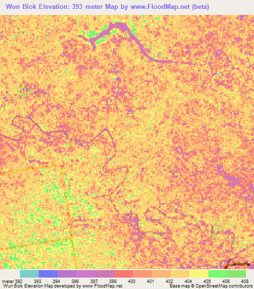 Wun Biok,Sudan Elevation Map