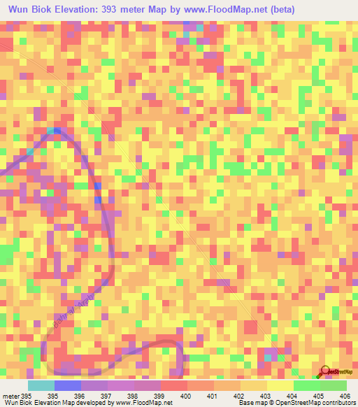 Wun Biok,Sudan Elevation Map