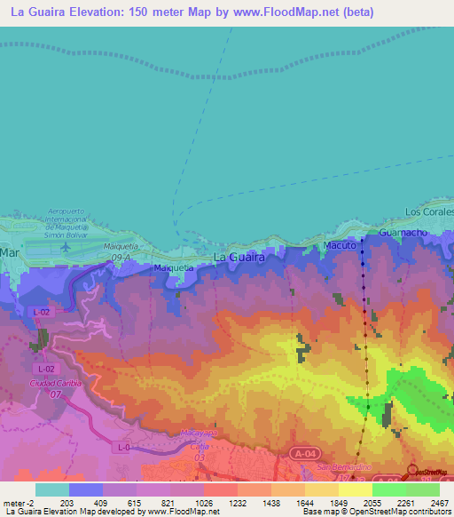 La Guaira,Venezuela Elevation Map