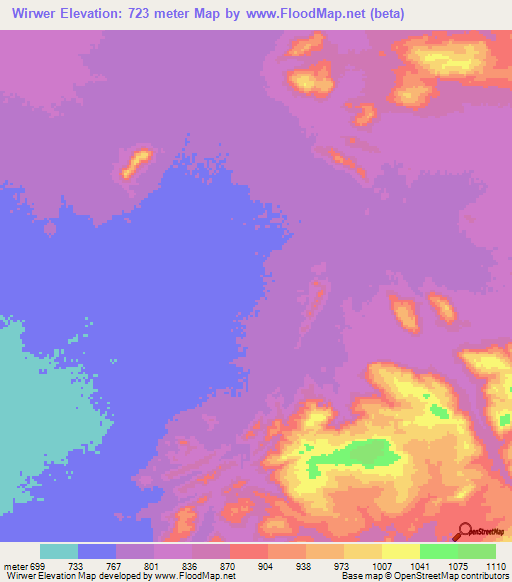 Wirwer,Sudan Elevation Map