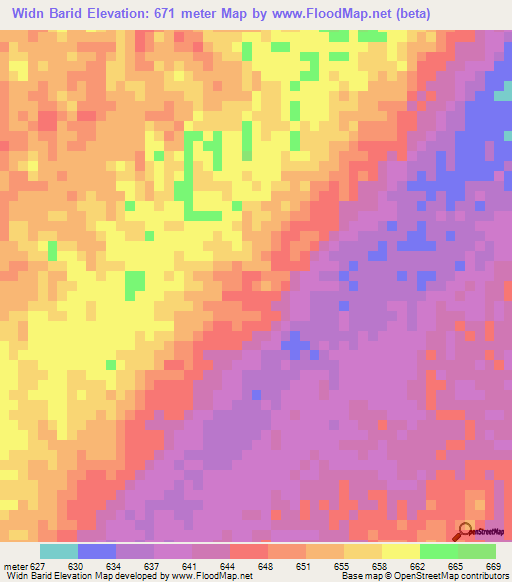 Widn Barid,Sudan Elevation Map
