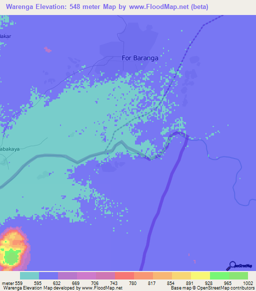 Warenga,Sudan Elevation Map