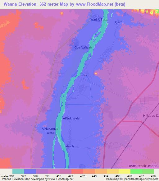 Wanna,Sudan Elevation Map