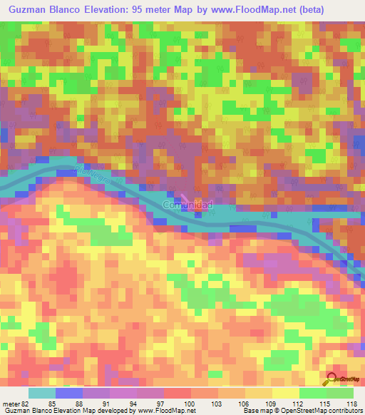 Guzman Blanco,Venezuela Elevation Map