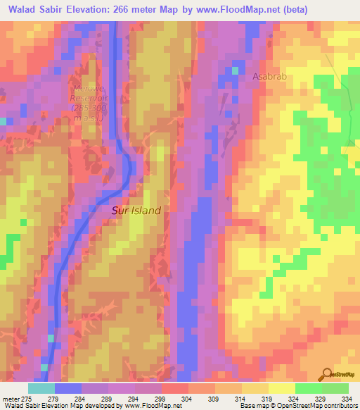 Walad Sabir,Sudan Elevation Map