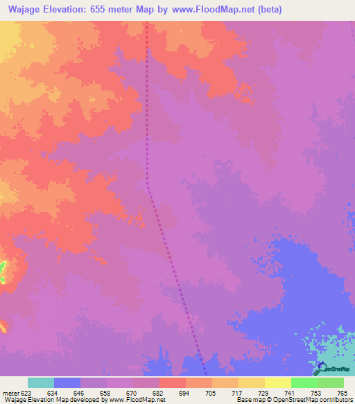 Wajage,Sudan Elevation Map