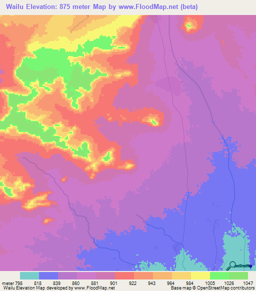 Wailu,Sudan Elevation Map