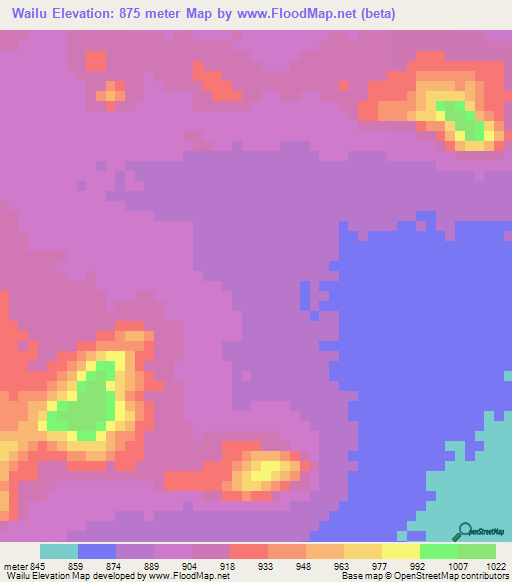 Wailu,Sudan Elevation Map