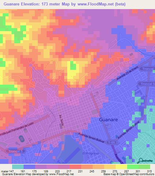 Guanare,Venezuela Elevation Map