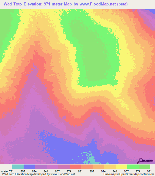 Wad Toto,Sudan Elevation Map