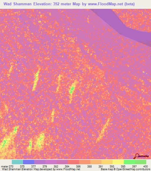 Wad Shamman,Sudan Elevation Map