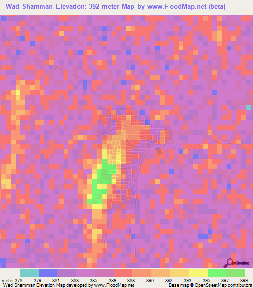 Wad Shamman,Sudan Elevation Map