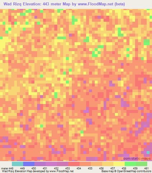 Wad Rizq,Sudan Elevation Map