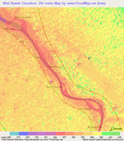 Wad Rawah,Sudan Elevation Map