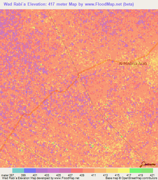 Wad Rabi`a,Sudan Elevation Map