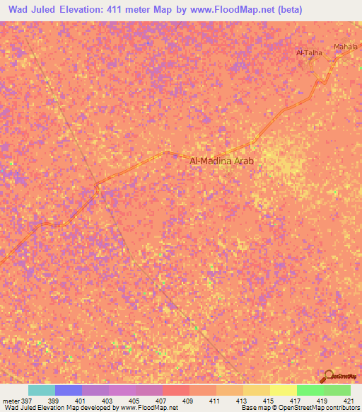 Wad Juled,Sudan Elevation Map