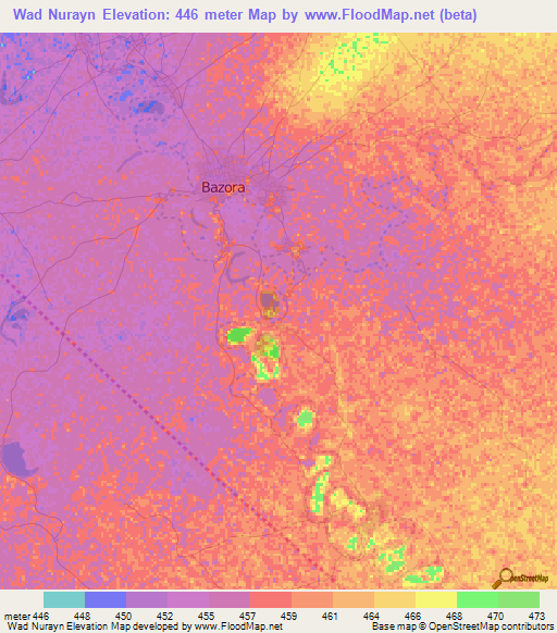 Wad Nurayn,Sudan Elevation Map