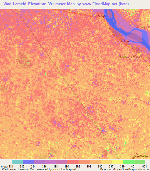 Wad Lemeid,Sudan Elevation Map