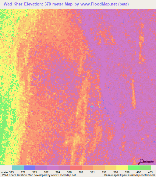 Wad Kher,Sudan Elevation Map