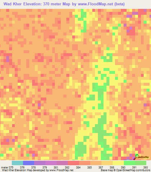 Wad Kher,Sudan Elevation Map