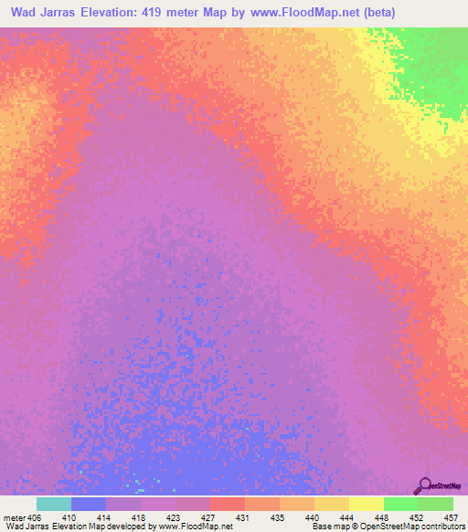 Wad Jarras,Sudan Elevation Map