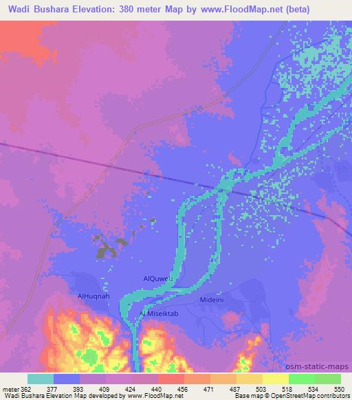 Wadi Bushara,Sudan Elevation Map