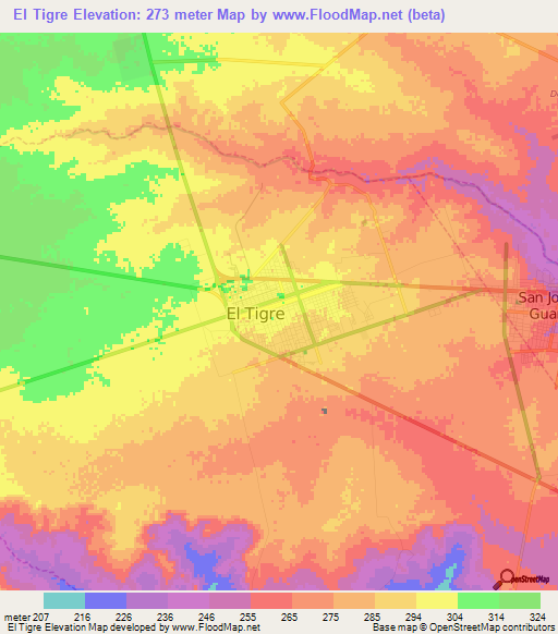 El Tigre,Venezuela Elevation Map
