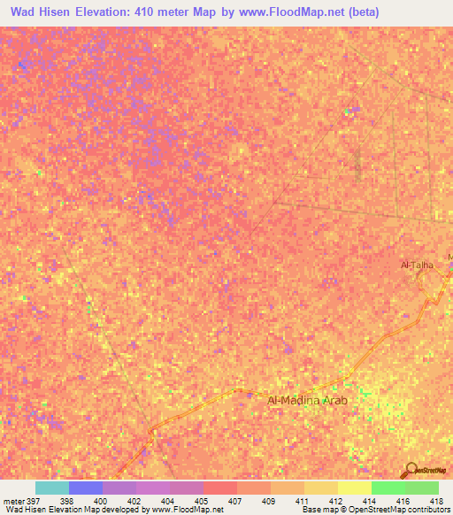 Wad Hisen,Sudan Elevation Map
