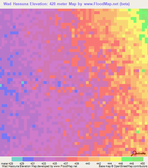 Wad Hassuna,Sudan Elevation Map