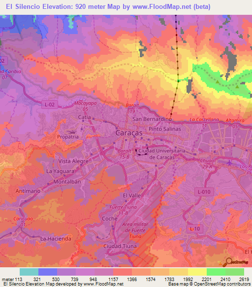 El Silencio,Venezuela Elevation Map