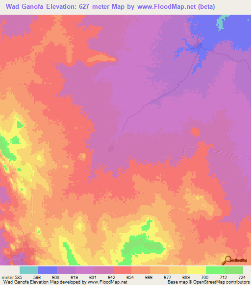 Wad Ganofa,Sudan Elevation Map