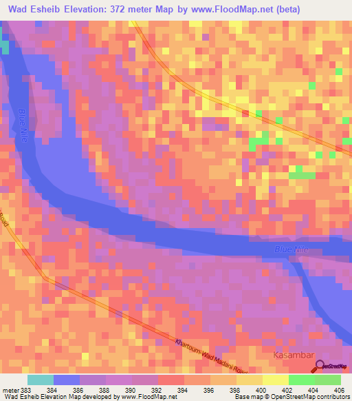 Wad Esheib,Sudan Elevation Map