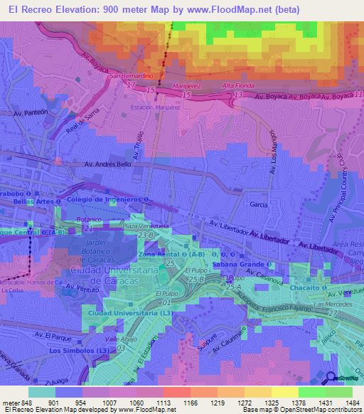 El Recreo,Venezuela Elevation Map