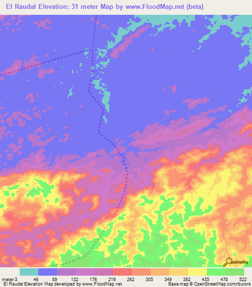 El Raudal,Venezuela Elevation Map