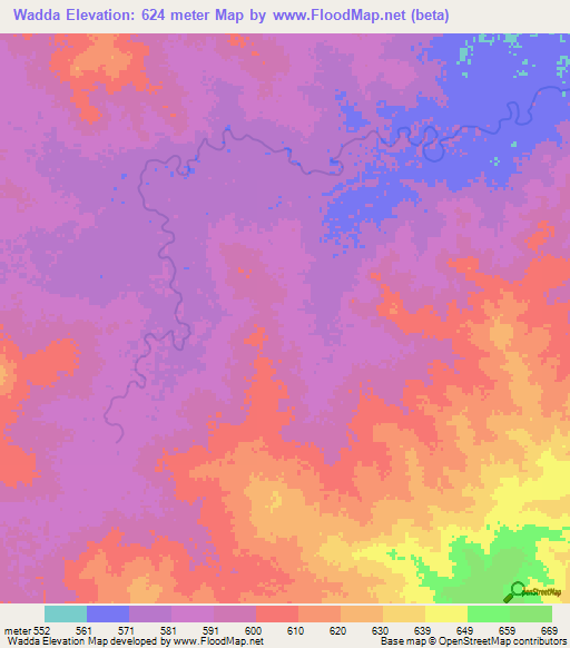 Wadda,Sudan Elevation Map