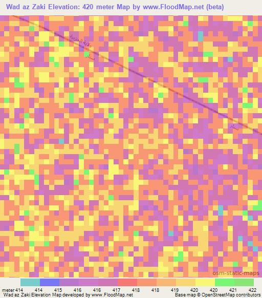 Wad az Zaki,Sudan Elevation Map