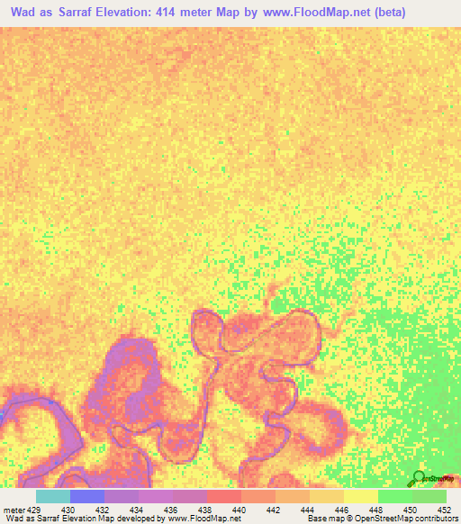 Wad as Sarraf,Sudan Elevation Map