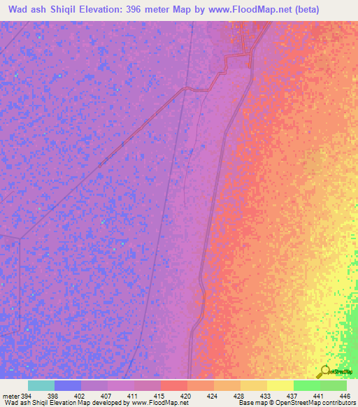 Wad ash Shiqil,Sudan Elevation Map