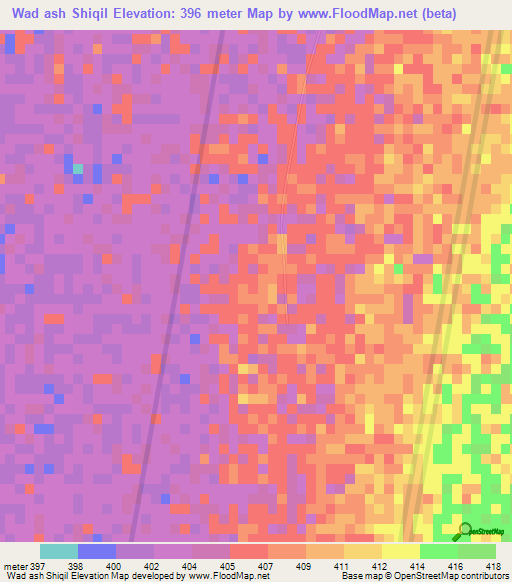 Wad ash Shiqil,Sudan Elevation Map