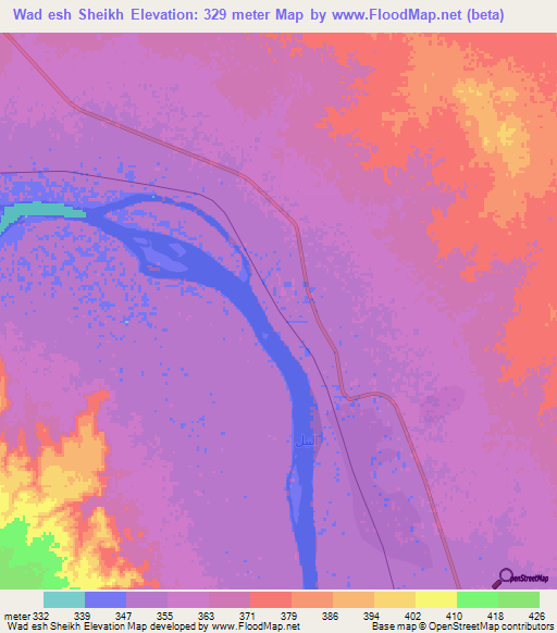 Wad esh Sheikh,Sudan Elevation Map