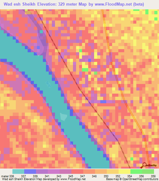 Wad esh Sheikh,Sudan Elevation Map