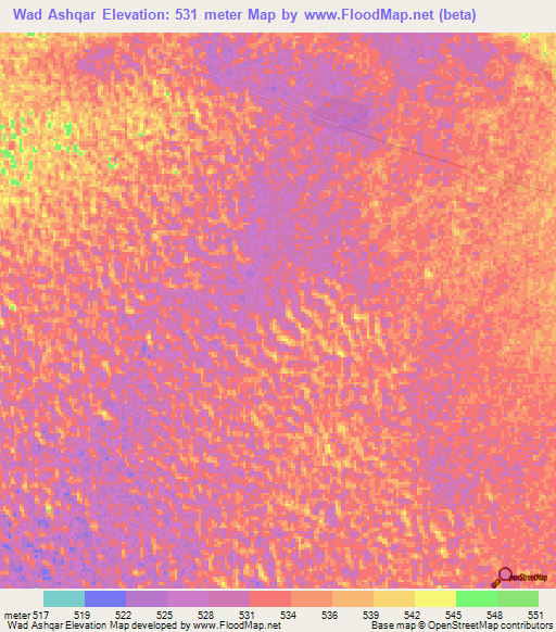 Wad Ashqar,Sudan Elevation Map