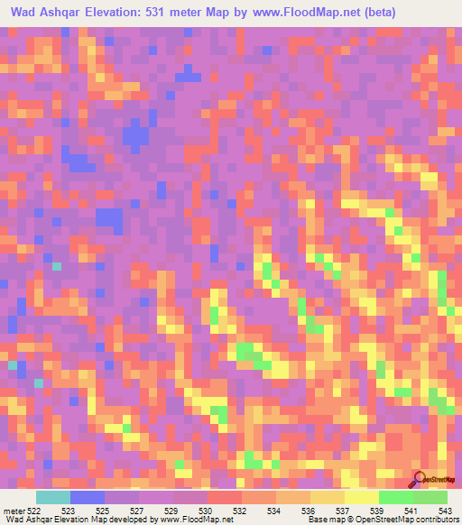Wad Ashqar,Sudan Elevation Map